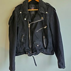 AllState motorcycle jacket black denim moto medium